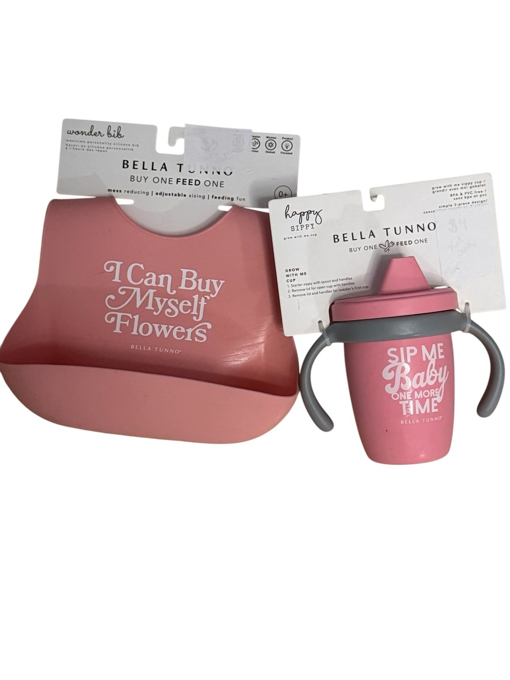 Bella Tunno Pink Silicone Bib & Sippy Cup Set